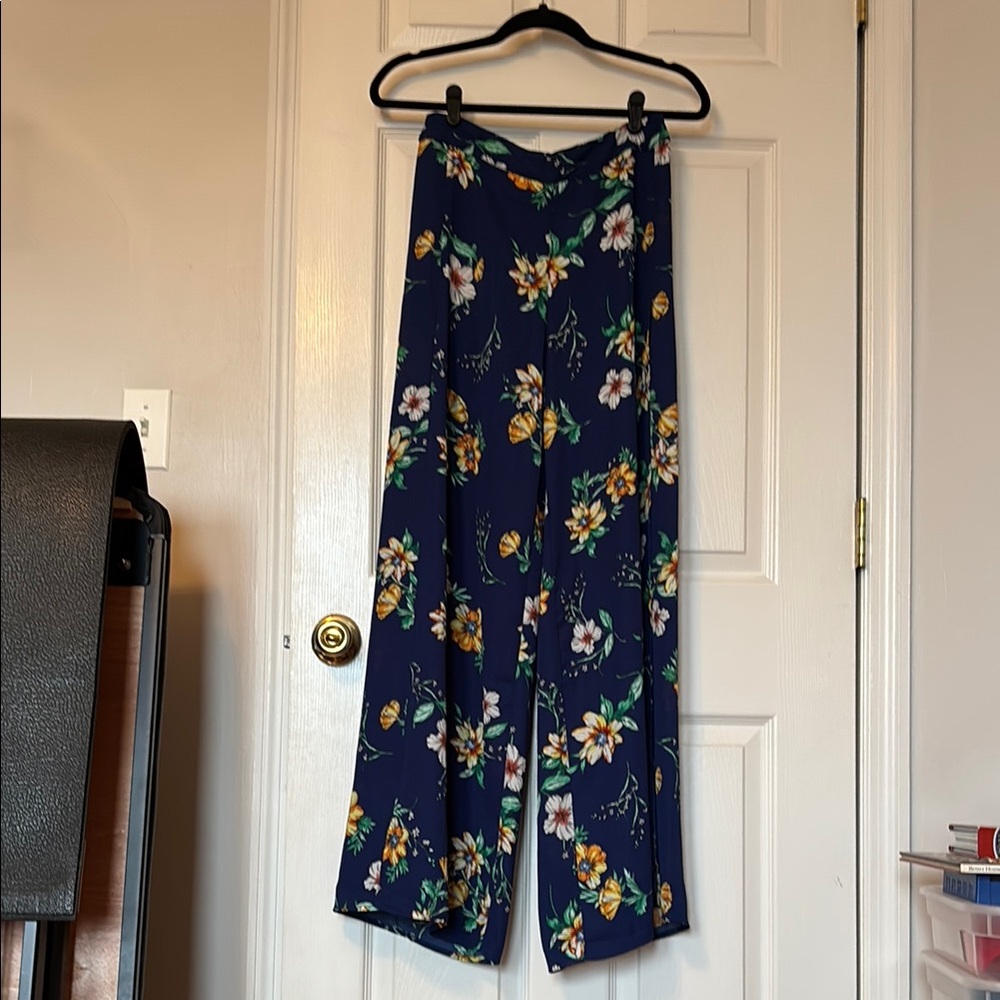 Floral Wide-Leg Pants - Blue